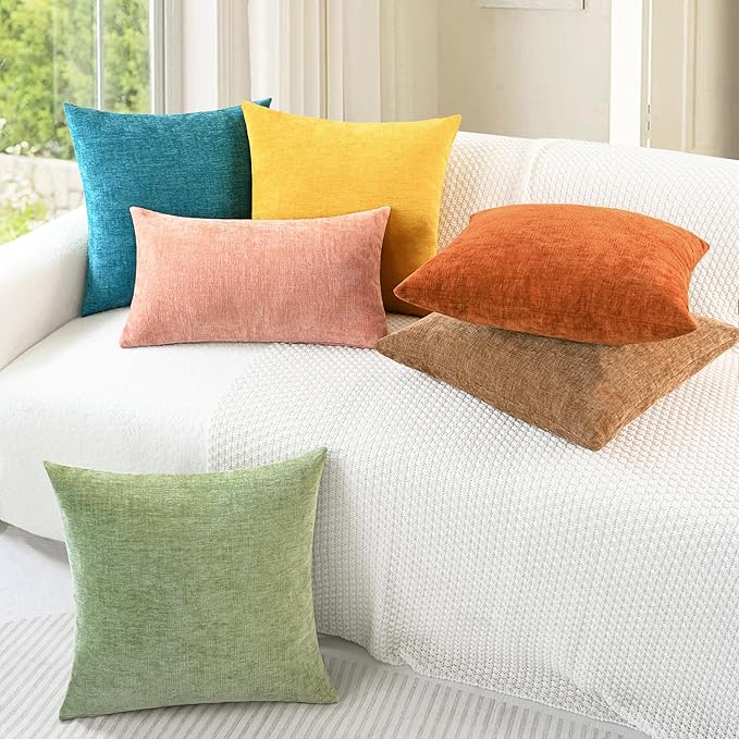 CaliTime Throw Pillow Covers Decorative 20 X 20 Inches Pack of 2 Cozy Chenille Cushion Cases for Couch Sofa Bed Living Room Home Mustard Yellow