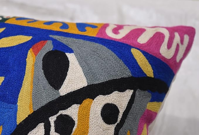 Matisse Decorative Pillow Cover - Music Modern Chair Cushion| Modern Farmhouse Pillows | Flower Outdoor Pillow | Mid Century Chair Cushions |Hand Embroidered Wool Size 18x18