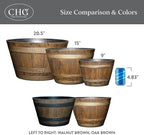 Classic Home & Garden Whiskey Barrel Planters - Wooden Finish Flower Planter Pot - Decorative Garden Pots - Indoor & Outdoor Resin Planters - Weather-Resistant Planting Pots (15” Oak Brown, Pack Of 1)