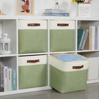 DULLEMELO Storage Baskets for Organizing, Linen Closet Organizers and Storage Baskets for Dog Toy Box, 13 Inch Decorative Cube Storage Bins with handle for Baby Gift Basket(4 Pack - 13" White&Green)