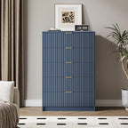 5 Drawer Dresser for Bedroom, Tall Dresser Chest of Drawers with Gold Handles, 32 Inch Wide Nightstand with for Bedroom, Living Rooms, Offices, and Entryways, Navy Blue