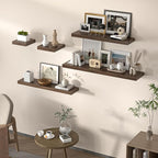 Square Floating Shelves for Wall, 8" W x 8" D x 1.2" H, Small Wooden Wall Mounted Display Shelves with Invisible Brackets for Living Room, Bedroom, Bathroom, Kitchen Decor, Set of 4, Walnut