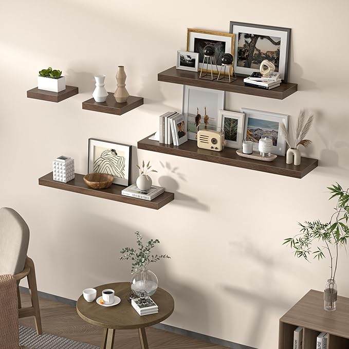 Floating Shelves for Wall, 72"W x 9.3"D x 1.5"H, Long Wooden Wall Mounted Display Shelves with Invisible Brackets for Living Room, Bedroom, Bathroom, Kitchen Decor and Storage, Set of 1, Walnut