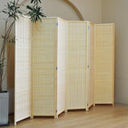 6 Panel Folding Room Divider Screen, Bamboo, for Separation, Beige, 67" H x 92.1" W