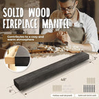 48x8x3 Fireplace Mantel - Handcrafted Hollow Rustic Solid Wood Wall Mounted Floating Shelf with Invisible Heavy Duty Wood Bracket (Weathered Black)