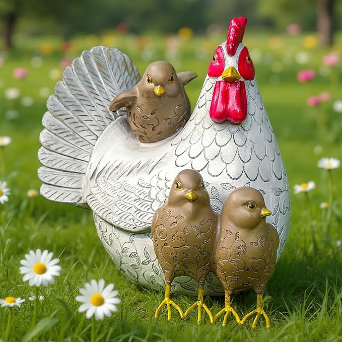 Elenon Chicken Outdoor Garden Statue Decorative, Adorable Flower Bed Rooster Outdoor Statue, Funny Yard Patio Art Decor Sculptures Table Ornament