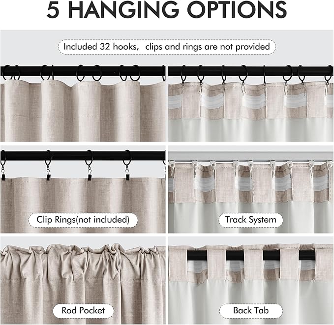 MIULEE 100% Blackout Curtains 120 Inch Long 2 Panels Set for Bedroom, Thick Luxury Faux Linen Black Out Curtain Room Darkening Back Tab Pleat Window Textured Drapes with Hooks for Living Room, Beige