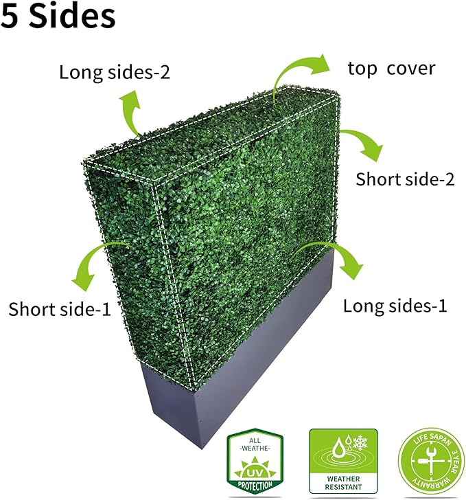 AGPL Upgraded Artificial Boxwood Hedge Wall with Gray Color Planter Box (33.5" Height 48" Width 12" Deep) …