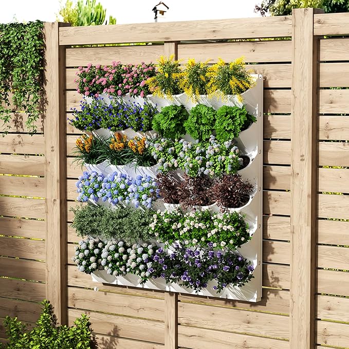 Self-Watering Vertical Wall Planter, 36 Pots Wall Mounted Garden for Indoor/Outdoor, Stackable Planter, Includes Panels, for Herbs, Flowers & Vegetables (White)
