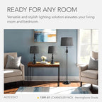 Adesso 3-Piece Lamp Set: Two Table Lamps & One Floor Lamp – Bronze Finished Base, Dark Herringbone Shade, Stylish and Cohesive Lighting for Any Space
