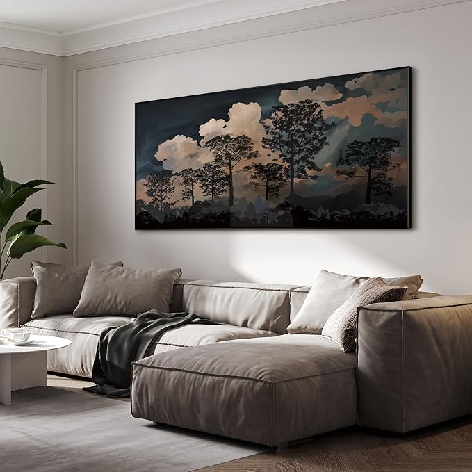 SIGNWIN 24"x46" Extra Large Framed Wall Art Silhouetted Trees at Dusk, Dramatic Forest and Cloudscape for Home Living Room Bedroom Decor (Frame Assembly Required)