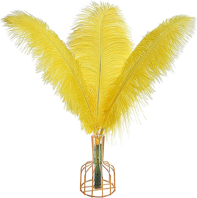 THARAHT Yellow Ostrich Feathers 12pcs Large Natural Bulk 14-16Inch 35cm-40cm for Wedding Party Centerpieces Easter Gatsbi and Home Decoration Feathers