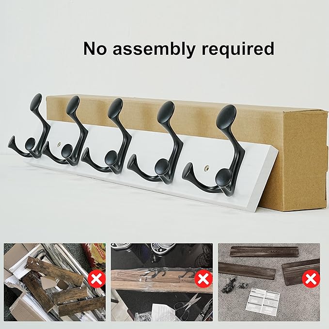 SKOLOO 24-Inch White Wood Coat Rack Wall Mount with 5 Triple Hooks - Ideal for Family Entrances, Classrooms, and Pet Supplies Storage - Perfect Coat Hooks for Wall, Pack of 2