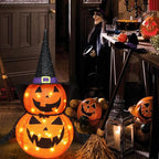 3FT Halloween Collapsible Pumpkin Decoration, 50 LED Pop-Up Pumpkin Lamp with Star Cap, Plug in Halloween Jack-O-Lantern with Metal Stand for Indoor Outdoor Garden Patio Party Decor