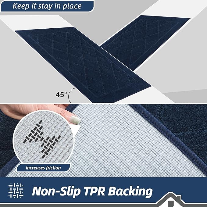 BEQHAUSE Dirt Trapper Door Mat 36" x 60", Doormat Non-Slip Entryway Rugs Washable, Dog Door Mat Stain Resistant and Absorbent Welcome Floor Mat for Front Back Door, Muddy Wet Shoes & Paws, Navy Blue
