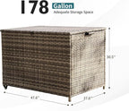 178 Gallon Outdoor Storage Box, Patio Deck Box with 2 Wheels, Handle Large Portable Wicker Rattan Deck Box for Patio Furniture Cushions, Throw Pillows, Garden Tools and Pool Floats (Gray)