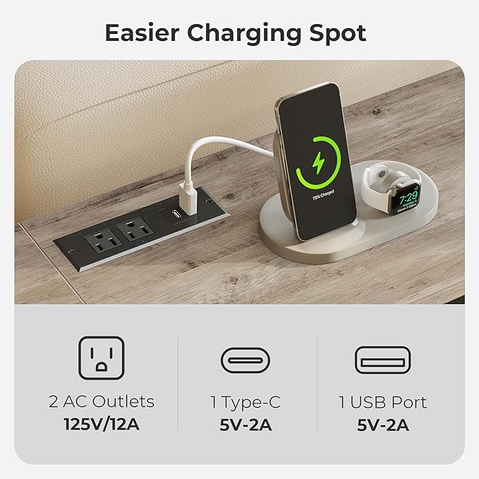 SUPERJARE 70 Inch Console Table with Outlets and USB-C Port, Extra Long Behind Couch Sofa Table with X-Shaped Design, Narrow for Entryway, Living Room, Metal Frame, Wooden Top, Grey Oak