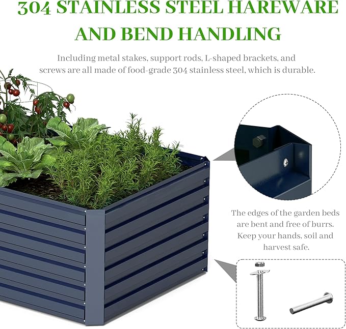 8x4x2 ft Outdoor Raised Garden Bed, Large Metal Planter Raised Beds, Planters for Outdoor Plants for Vegetables, Flowers, Herbs, Fruits, and Succulents.(4 Pcs,Blue)