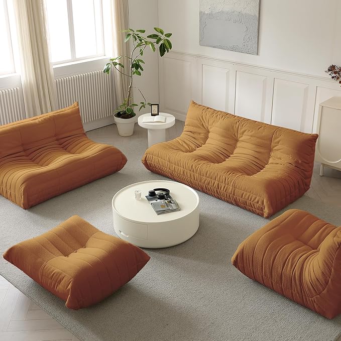 Luxury Ottomans, Modern Square Foot Rest for Sofa Couch Chair, Lazy Floor Seating, Fireside Bean Bag Chair, Tatami Sofa Lounger for Living Room, Bedroom, Office, Brown