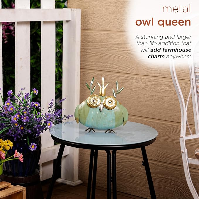 Alpine Corporation MCC808HH Metal Owl Queen, Whimsical Animal Outdoor Décor for Patio, Lawn & Garden, 8"H, Multicolor