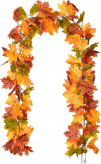 DearHouse 2 Pack Fall Garland Maple Leaf, 5.9Ft/Piece Hanging Vine Garland Artificial Autumn Foliage Garland Thanksgiving Decor for Home Wedding Fireplace Party Christmas (Green)