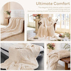 Chunky Knit Blanket - Luxury Soft Cozy 40 * 50 Throw Blanket,100% Woven Blanket Rope Knot Throw Blanket for Couch, Sofa, Home Decor, Gift - Machine Washable(Cream)