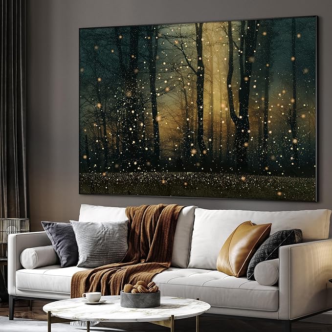 SIGNWIN 36"x46" Extra Large Framed Wall Art Magical Firefly Forest at Twilight, Enchanted Nature Scene for Home Living Room Bedroom Decor (Frame Assembly Required)