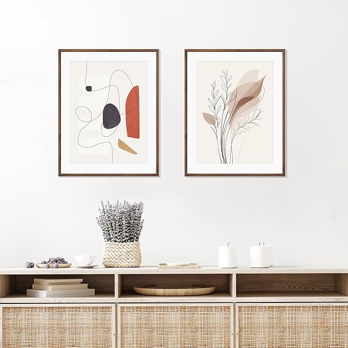 22x28 Poster Frame Set of 2 Natural Solid Walnut Photo Frames with 18x24 Removable Mat Wall Hanging Large Handcrafted Frame with HD Plexiglass Wall and Tabletop Display Large Picture Frame