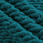 Carriediosa Chunky Knit Throw Blanket 50" X 60", 100% Hand Made Large Chenille Loop Yarn Soft Fluffy Throws for Couch Sofa Bed, Big Crochet Cozy Heavy Thick Cable Woven Blankets, Teal
