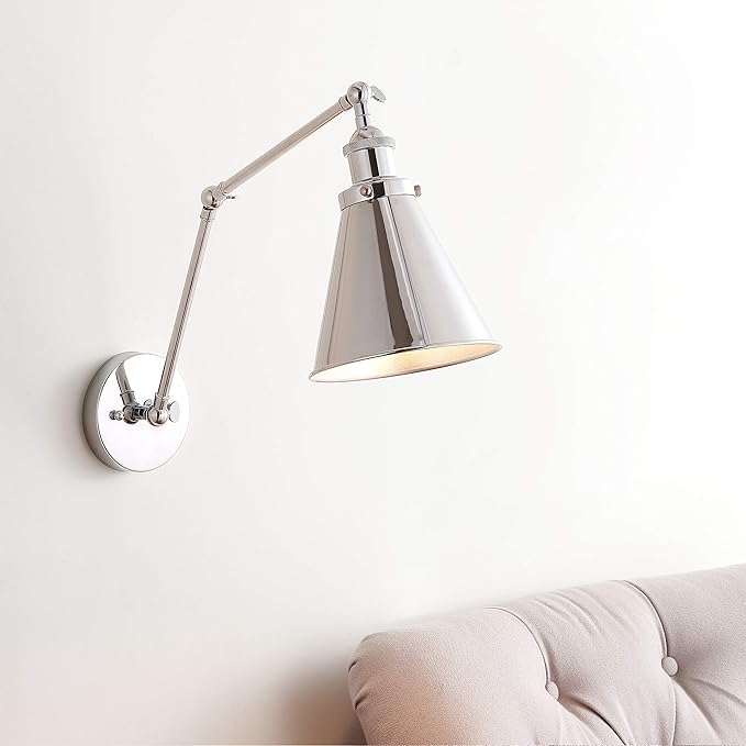 JONATHAN Y JYL7460A Rover 7" Farmhouse Industrial Adjustable Arm Metal LED Wall Sconce Rustic Bohemian 2700K LED 4W Bulb for Entryway Lobby Kitchen Bathroom Bedroom Living Room Hallway, Chrome