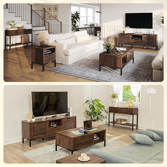 Bme Millie Farmhouse Solid Wood Console Table with 2 Drawers & Storage Shelves, 43" Boho Sofa Table for Entryway, Hallway, Living Room, Rustic Chestnut