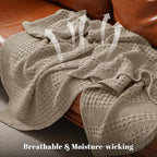 PHF 100% Cotton Waffle Weave Throw Blanket, Soft Lightweight Breathable Cozy Summer Throws for Couch Bed Sofa, Luxury Aesthetic Woven Blanket for Home Decor & Office, 50"x60", Simply Taupe