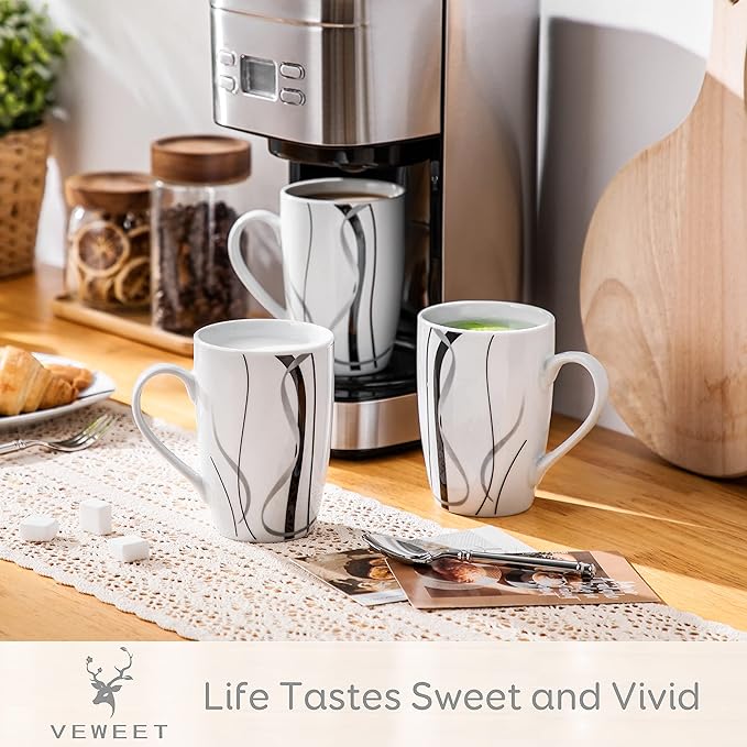VEWEET Coffee Mugs Set of 6, 16 OZ Large Coffee Cups Set, White Mug Sets Ceramic Mugs Set with Big Handle, Microwave Dishwasher Safe, Series Fiona