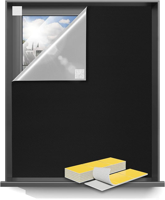 Sumobaby Blackout Curtains for Bedroom Portable 138”x59”Black Out Window Cover with Heat-Resistant Hook&Loop Tape,100%Blackout Shades,NoDrill Blinds for Windows DIY Cut Fit for Nursery&Dorm Room,Black