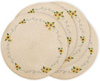 Whaline 4Pcs Round Sunflower Placemats Spring Summer Flower Embroidered Place Mats Floral Dinner Table Mats for Home Holiday Birthday Baby Shower Party Decor