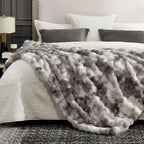 Cozy Bliss Faux Fur Throw Blanket for Couch, Fuzzy Soft Plush Thick Bubble Blanket for Sofa Bedroom Living Room, 60 * 80 Inches Tie-dye Taupe