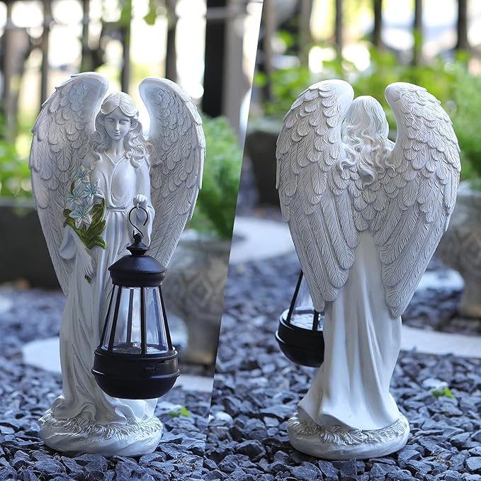 Solar Angel Outdoor Garden Decor Statues – 13.2 inches Solar Outdoor Sculptures for Outside Yard Art Patio Balcony Front Lawn Ornaments Gifts for Mom Grandma Women