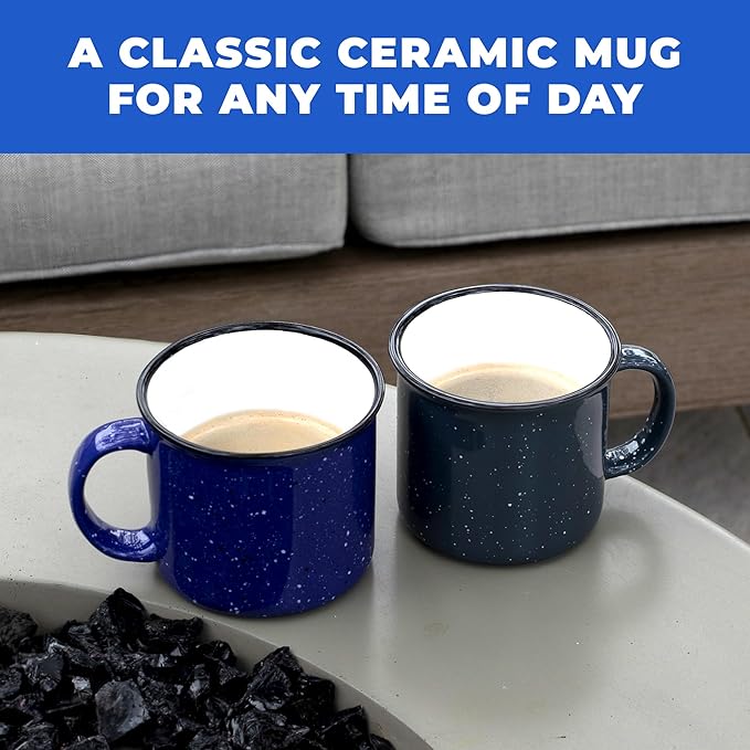 Set of 8 Ceramic Campfire Mugs – 15 Oz, White – Coffee & Tea Cups for Home, Work, Travel, Camping – Customizable, Great for DIY, Events, Companies