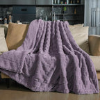 Pawque Super Soft Cozy Throw Blanket for Couch Sofa Bed - Fluffy Sherpa Fleece Reversible Thick Warm Fuzzy Blanket for All-Season, 3D Checkered Jacquard Elegant Decorative Blankets, Purple, 50" x 60"