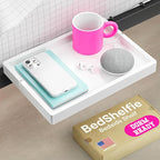 BedShelfie Bedside Shelf for Bunk Bed & Top Bunk, College Dorm Room Essentials, Loft Nightstand, Floating Bed Side Table Tray Storage, Dorm Room Decor by Smallish - (Flexfit Model, White)