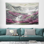 Japanese Tapestry, Red Plum Blossom Mountain Tapestry, Asian Japanese Wall Tapestry, Nature Landscape Tapestries for Bedroom Living Room Decor 90"x60"