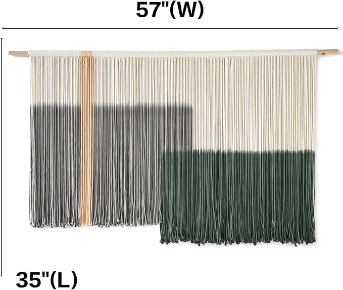 Macrame Wall Hanging Green Large Dip Dye Fiber Wall Art Bohemian Yarn Tapestry Wall Décor 57''W*35''L