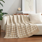 Snuggle Sac Throw Blanket for Couch, Reversible Super Soft Warm Blankets Cozy Knit Fuzzy Plush Lightweight Throws for Sofa, Bed, Camping,Houndstooth Beige,50x60 inches