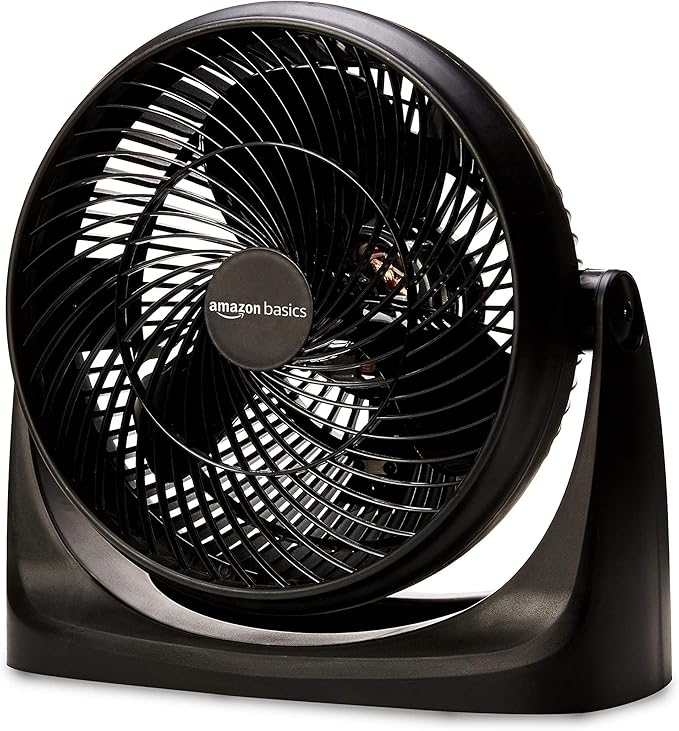 Amazon Basics Air Circulator Fan, Desk Fan for Bedroom, Home and Office, With 90-Degree Tilt Head, 3 Speed Settings, Lightweight (4.2 LBS), 70 Watts, Black, 14.8"Wx7.6"Dx14.1"H
