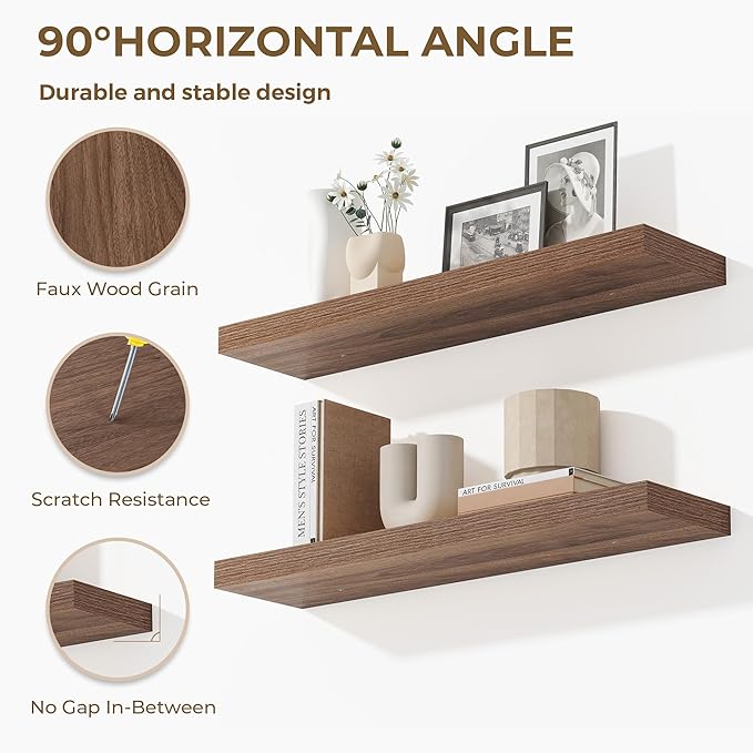 Dreamland 48 Inches Floating Shelves for Wall, 9.3" Deep Long Floating Shelves Set of 1, Large Display & Storage Shelf, Wall Shelf for Bathroom Bedroom Living Room Kitchen Office, Walnut