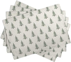 Pine Trees Christmas Placemats Set of 4 Xmas Tree Vintage Rustic Print Place Mats Winter Holiday Green White Farmhouse Linen Table Mats for Indoor Outdoor Kitchen Dining Party Decor