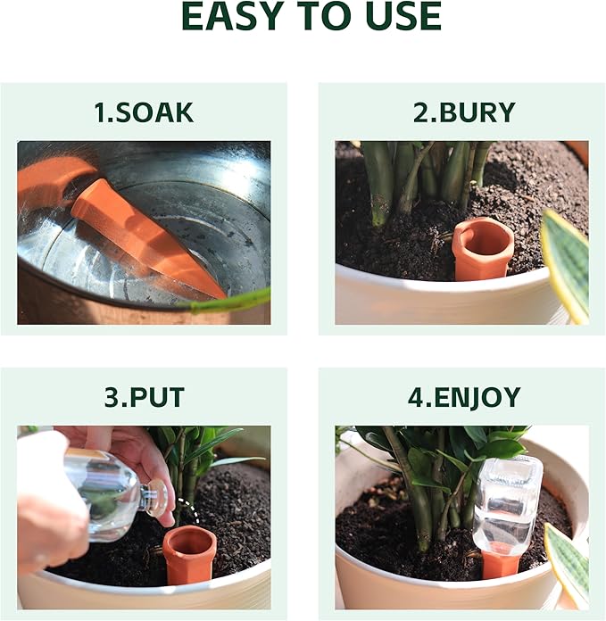 Large Terracotta Plant Watering Spikes, Automatic Plant Waterer Outdoor | Indoor Use, Vacation Clay Watering Devices System, Slow Release Self Watering Planter Insert, 6 Pack