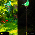 Decorative Solar Lights Outdoor Solar Bird Stake Lights Hand Blown Glass Decorative Garden Pathway Lights Outdoor Waterproof Glass Stakes (Green)