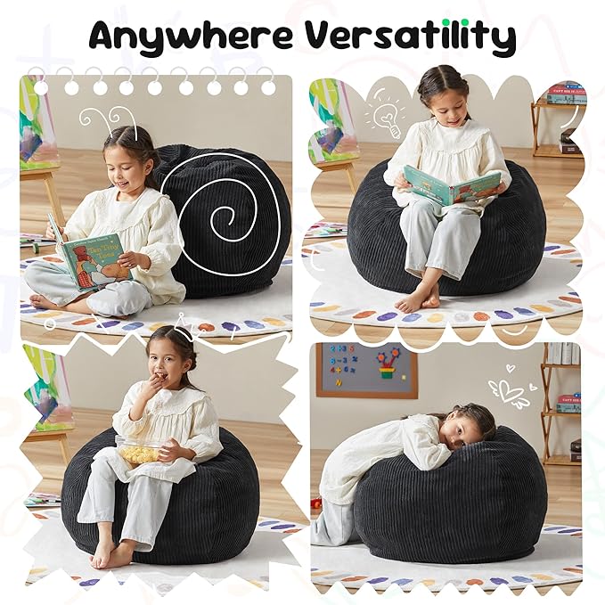 Hobestluk 2.5FT Bean Bag Chair Beanbags Small Bean Bag Chair with Filler Included Teardrop Bean Bag with Removable Cover for Bedroom Living Room (Small, Black)