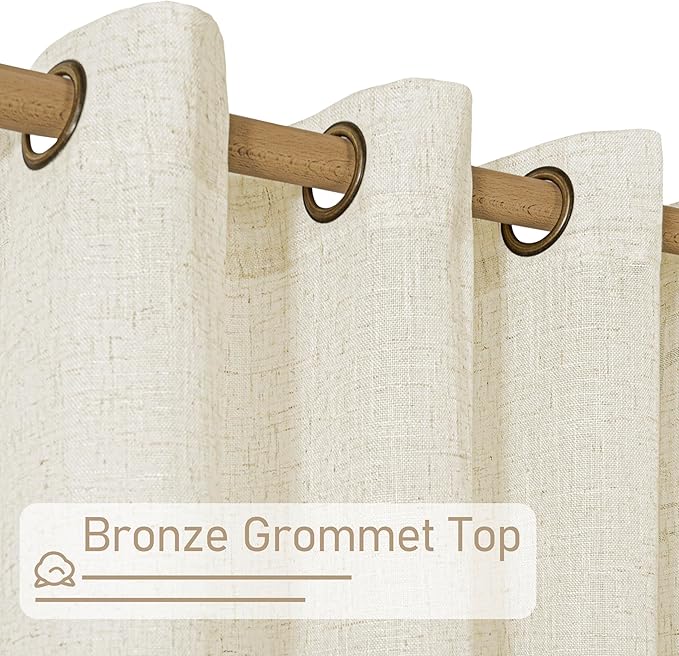 LAMIT Natural Ivory Linen Curtains for Doorway, 80 inch Length Light Filtering Semi Sheer Drapes Bronze Grommet Neutral Panels for Bedroom/Living Room, 34 x 80 Inch, 2 Panels